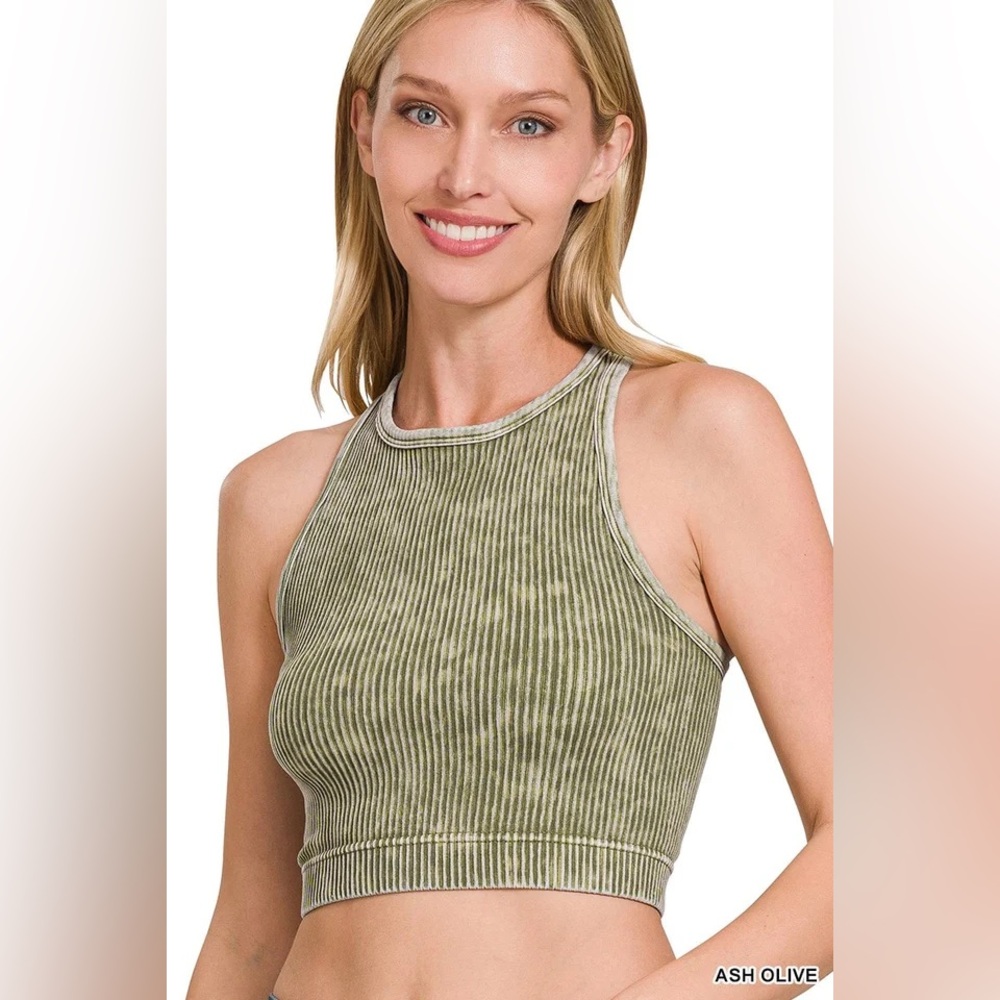 Zenana Outfitters Sage Ribbed Crop Top